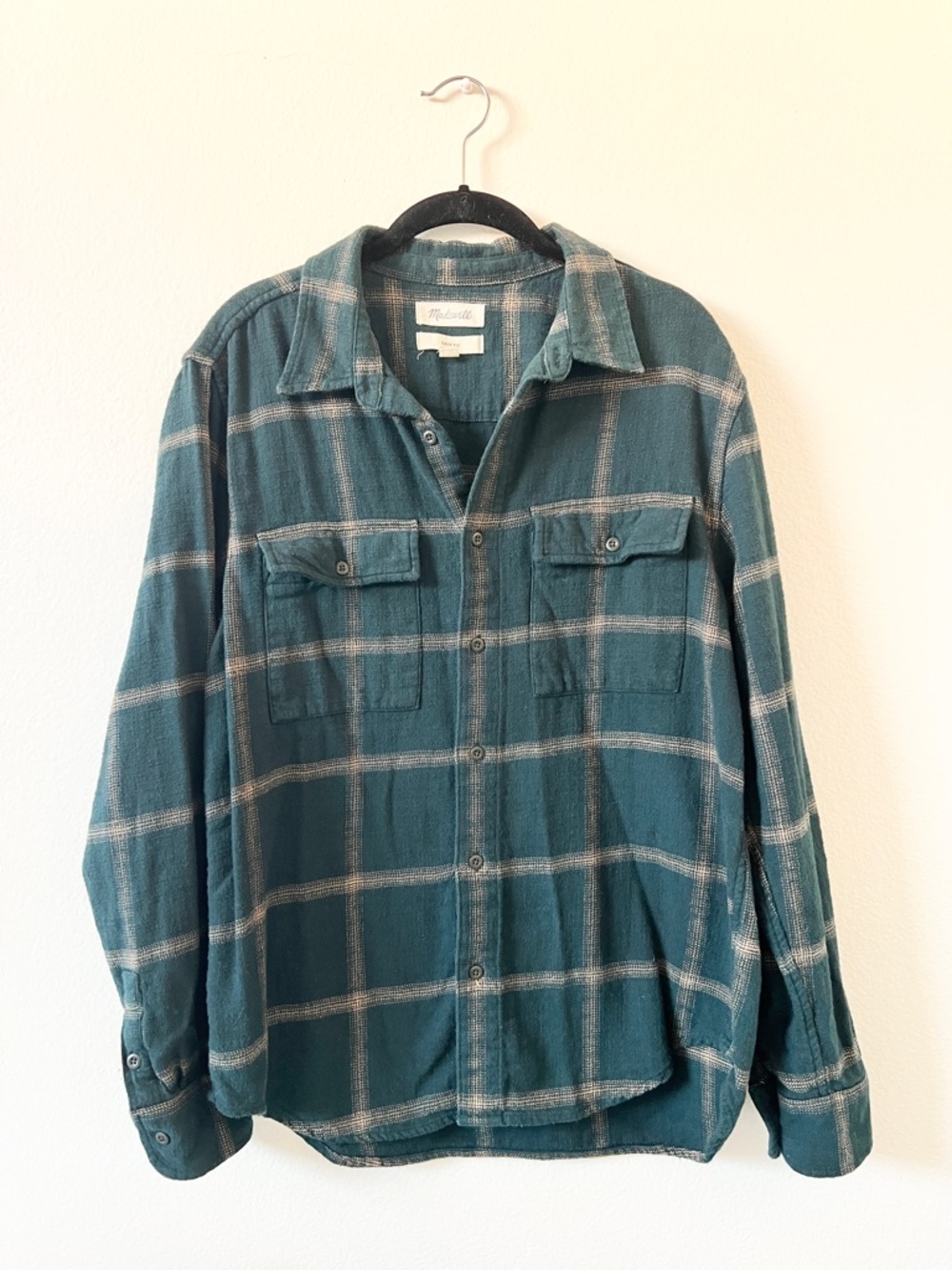 Madewell | Slub Windowpane Flannel Easy Fit Shirt in Ancient Forest - Size S - Picture 5 of 8